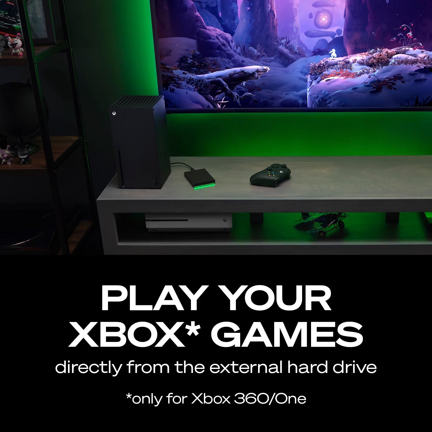 Game Drive for Xbox 2TB External USB 3.2 Gen 1 Hard Drive Xbox Certified with Green LED Bar (STKX2000403)