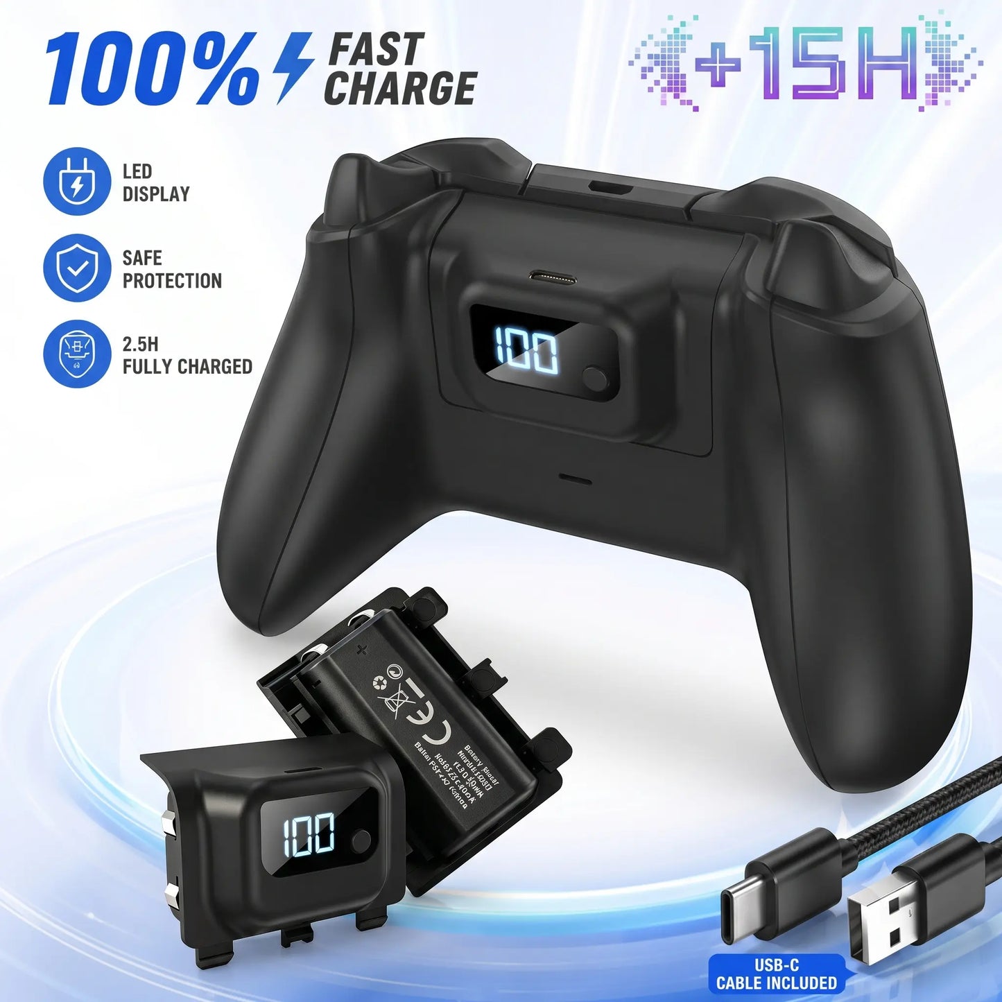 Tuodes +15H Battery Pack for Xbox-Series X Gaming Controller with 1200Mah Capacity and USB Cable for Enhanced Gaming Experience for X-Box Series S