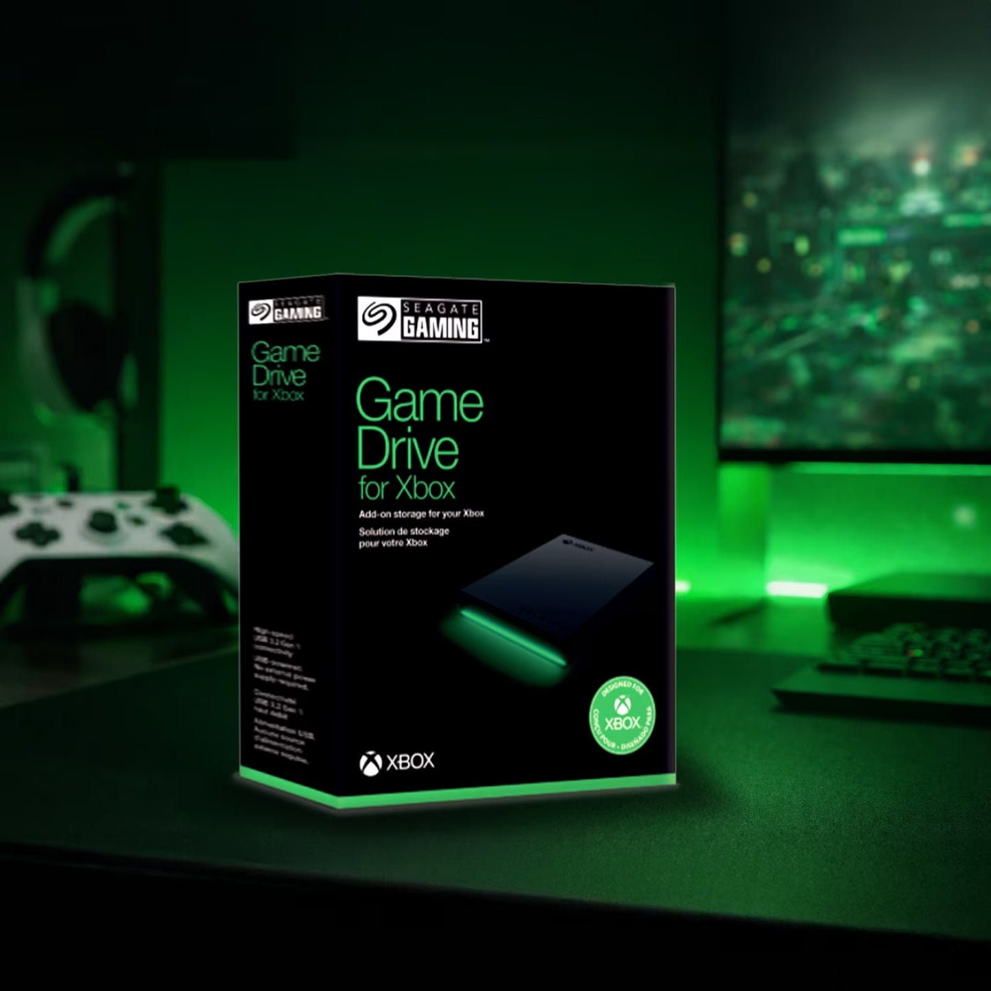 Game Drive for Xbox 2TB External USB 3.2 Gen 1 Hard Drive Xbox Certified with Green LED Bar (STKX2000403)